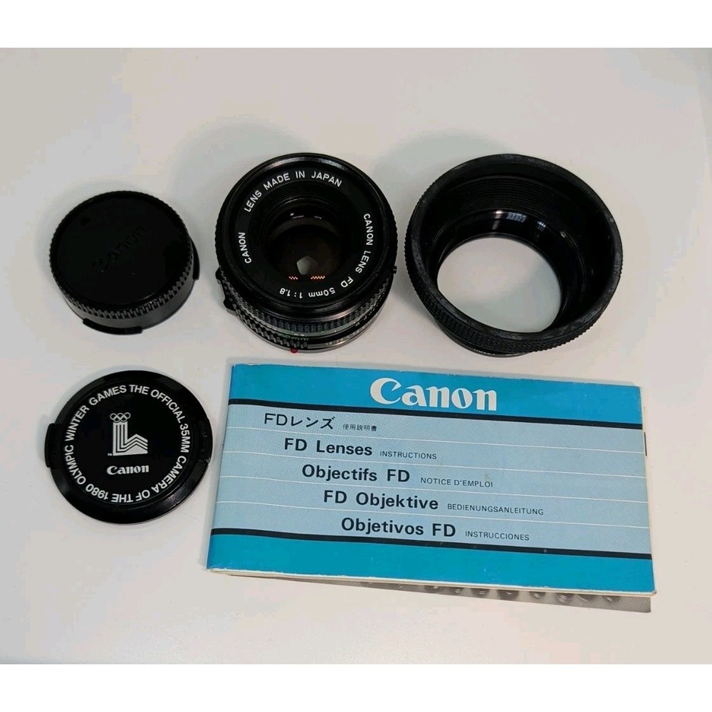 Canon FD 50mm 1:1.8 Lens 1980 Winter Games Cap Rolev Hood & Manual